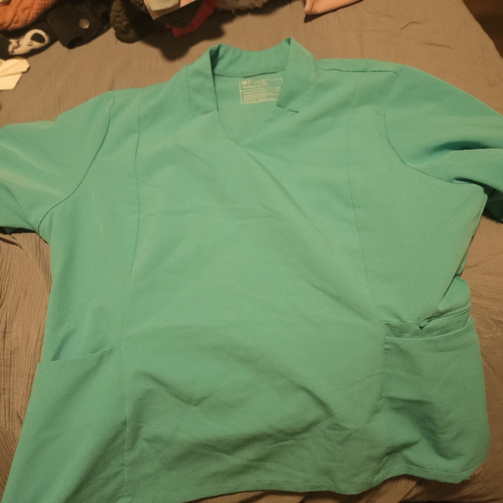 Figs Aqua V-Neck Scrub Top